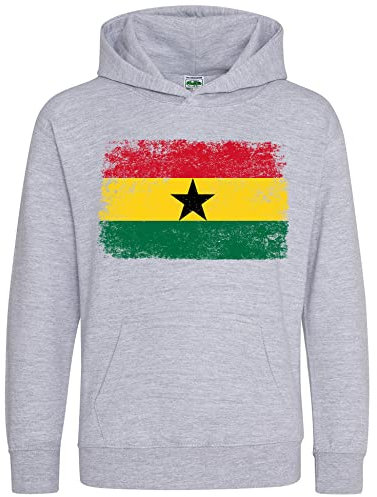 Purple Print House Ghana Flag Kids Hoodie, Ghana World Football Gifts for Boys and Girls, Ghana Soccer Supporters Cup Hooded Top 2022, 7-8 Years, Sport Grey