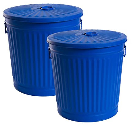 Jinfa | 2 Jeux Poubelle en métal galvanisé avec poignées et couvercle | Jaune | Diamètre Ø 42 cm - Hauteur 47,5 cm | Capacité: 62 litres