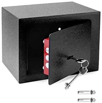 QWORK® Klein Safe Tresor 23 x 17 x 17 cm mit Triple-Bit Schlüssel, Möbeltresor Hohe Sicherheit Stahlkonstruktion für Wertsachen