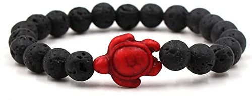Lavaperlen Armband Damen, Perlen Armband Frauen Rot Schildkrötentier Perlenarmbänder Geschenk für Freund 19cmx8mm