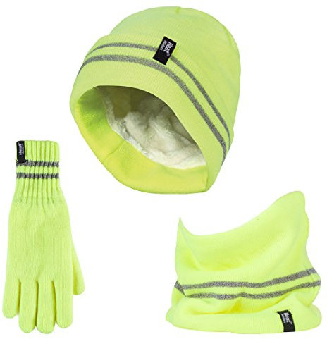 HEAT HOLDERS Warnschutz-Set für Mütze, Halswärmer und Handschuhe, reflektierend, für extrem kaltes Wetter (S-M, Gelb)