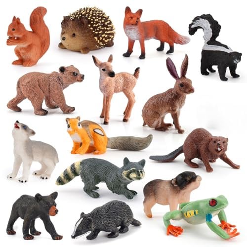 RANJIMA Jungle Zoo Animals Figurines, 16Pcs Safari Animal Figures Jouets, Figurines de Petits Animaux pour Enfants, Mini Animal Cake Toppers Chiffres de Jeu pour remplisseurs de paniers de Pâques