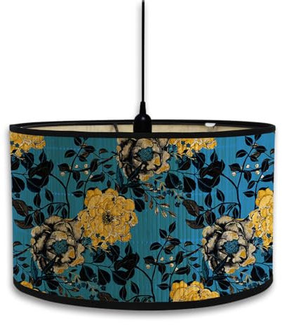 Morbuy Abat-Jour en Bambou, Motif Floral de Luxe Rétro 30cm - Tambour de Rechange pour Lampe de Table, Chevet, Lampadaire et Plafond - Décoration (Bleu)