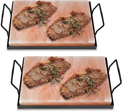 Ansobea Set di 2 pietre salate XXL per grigliare, 20 x 30 x 3 cm, con piastra in ferro, sale originale, pietra salata riutilizzabile, piastra di sale per barbecue