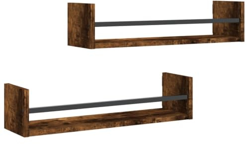 vidaXL Wandregale mit Stangen 2 STK. Räuchereiche 60x16x14 cm