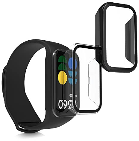 kwmobile 2X Cover kompatibel mit Xiaomi Smart Band 8 Active/Redmi Band 2 Hülle - Fullbody Fitnesstracker Case Set aus Glas - Transparent Schwarz