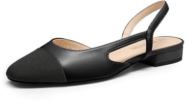 DREAM PAIRS Women's Casual Pointed Toe Ballet Comfort Soft Slip On Flats Slingback Shoes Low Sandals Chunk Heel,Size 6,Black,SDFA2415W