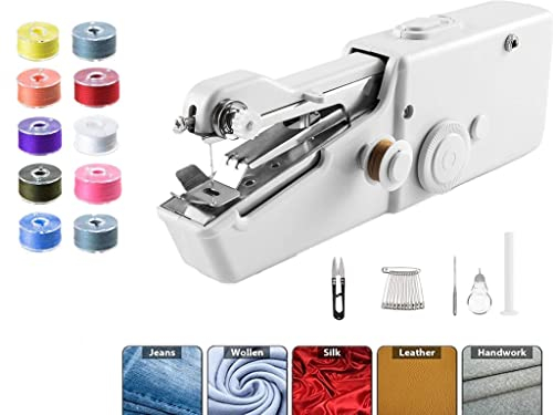 HandNähmaschine mit Nähzubehör, Tragbare Elektrische Nähmaschine für Anfänger, Einfach Zu Bedienen, Haushalts Handnähmaschine für Stoff Kleidung, Vorhänge, Leder und Leinwand