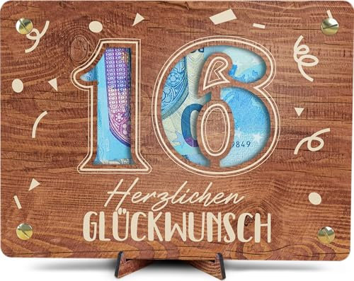 16 Geburtstag - XL Geldgeschenk aus Holz inkl. Ständer | Geschenk 16. Geburtstag - 16 Geburtstag Mädchen, 16 Geburtstag Jungen, 16 Geburtstag, 16. Geburtstag Mädchen, 16 Geburtstag Deko