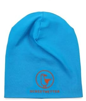 SCHIETWETTER Accessoire Kinder Mütze, Leichte Beanie, Übergangsmütze, dünne Kopfbedeckung, Logo-Print, stretch, warm, einfarbig azuro/orange 52