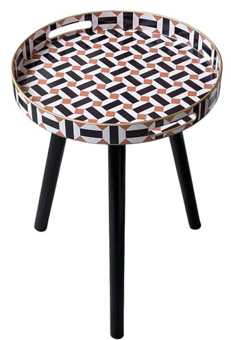 Simmer Stone Round Intdoor Side Tables with Detachable Wooden 3 Legs, Versatile Tray Table, Perfect For Round Coffee Table Tea, and Relaxation Time 17.7 Inch (Geometric 3 Color)