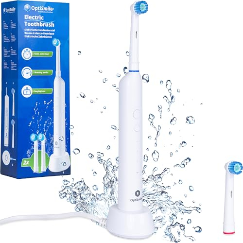 OptiSmile® Brosse à Dents Électrique avec 3 Modes de Brossage | Brosse à Dents Électrique 8800 Rotations par Minute | Brosse à Dents avec Minuteur Intelligent, incl. 2 Têtes de Brosse | Blanc