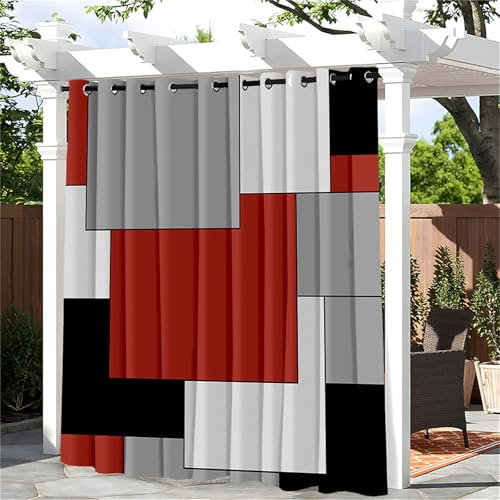 Hiseng Rideaux Extérieur Imperméable, Style Géométrique Imprimé 3D Rideau Occultant Isolant Thermique Rideau d'Extérieur avec Oeillet Rideau pour Pergola Terrasse (132x213cm,Style Ancien)