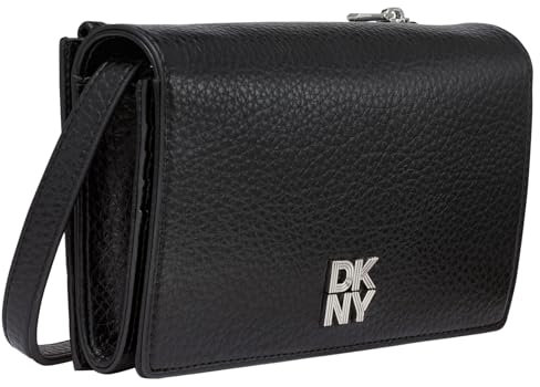 DKNY Women's ETTA Wallet ON A String Handbag, Black/Silver