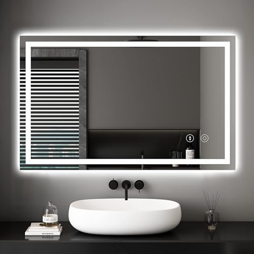 Dripex Espejo de Baño con Luz LED 100 x 60 cm, Antivaho, Interruptor Táctil, Dimmable, 3 Colores de Luz, IP54, Instalar Horizontal/Vertical
