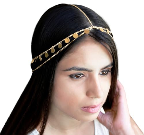 KopfKette Pailletten Braut,Böhmisches Haar Schmuck,Gold Festival Kopfschmuck,Quaste Boho Kopf kette,Haarband,Stirnband für Frauen und Mädchen