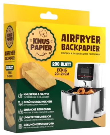 Carta da forno Airfryer | senza BPA e PFAS, antiaderente, perfetta per friggitrici ad aria calda, ecologica e resistente al forno (rettangolare 20 cm)