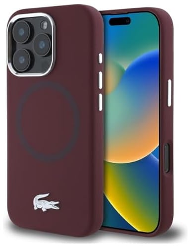 CG MOBILE Lacoste LCHMP16XSMAR Hülle für Phone 16 Pro Max 6.9 bordeux, Silicone Croco Logo