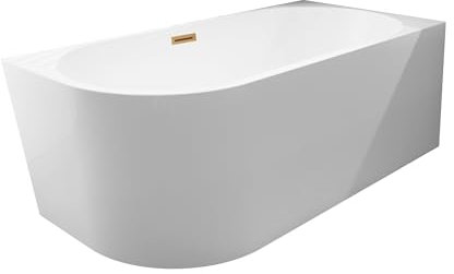 Balneo Baignoire d'Angle Autoportante AVOLA - Acrylique avec Structure en Acier - 6 Pieds Stabilisateurs - Trop-plein et Bouchon Clic-Clac - Design Moderne - droite - Cuivre - 160x75cm