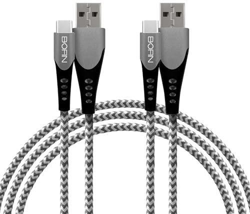 BOFIN, Ultra-Durable 1.8M USB A to USB C Cable Set - 2-Pack for Quick Charging and Data Sync of iPhone 16 15, iPad, Samsung Galaxy, Tablets, Laptops and All USB-C Devices