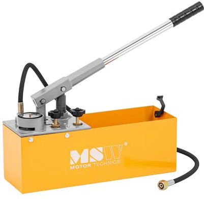 MSW Bomba de Comprobación 50 bar 45 ml con Depósito de Agua de 12 L 2 Válvulas de Cobre y Manómetro Bomba de prueba de presión Bomba de llenado Bomba de comprobación manual