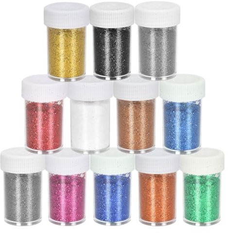12 Farben Glitzerpuder Zum Basteln, 12 x 18g Bastelglitzer Glitzer Pulver, Mini Glitzerpulver Set Dekorieren und Als Glitzer Zum Basteln, Glitzerpulver für Make-up Karten Nagelkunst Party DIY Festival