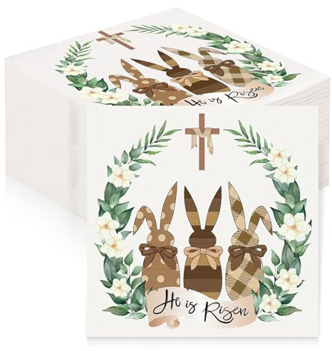 JULMELON 40 Stück Osterservietten Hase mit Blumenkranz als Tischdeko für Ostern 33x33cm,Frühling, Blumenkranz, Grün, für Gartenparty oder Geburtstag, Ostern, Taufe