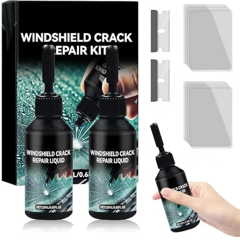 Vibbang Kit Reparation Pare Brise, Kit de Réparation de Verre Fissuré, Colle Pare Brise Voiture Brise de Voiture Réparation Pare Brise, pour Fissures, Yeux Taureau, Fissures en Forme D'étoile (B)