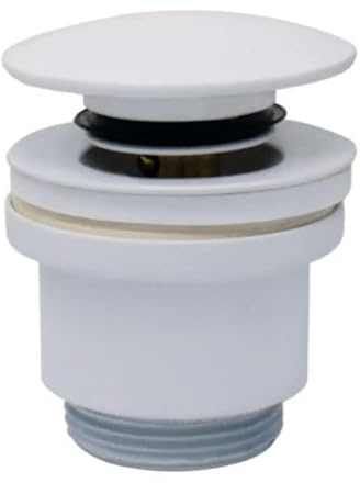 AMBRA WATER Piletta di scarico click clack in ottone bianco per lavabo o bidet con tappo tondo in ceramica bianco opaco e vite centrale 11/4