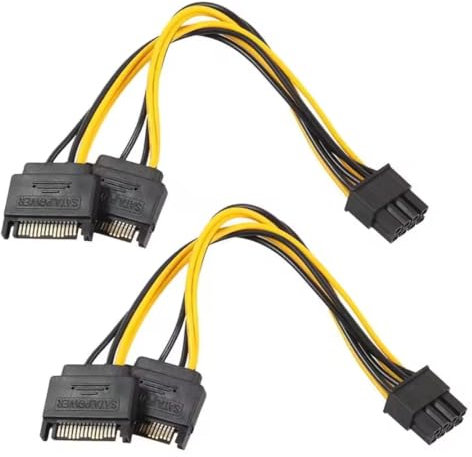 2 Pack | Cavo Splitter SATA | Cavo di Alimentazione SATA 15Pin + SATA 15Pin + PCI Express 8Pin | Cavo Adattatore di Alimentazione per Scheda Grafica Video PCIe | 20cm