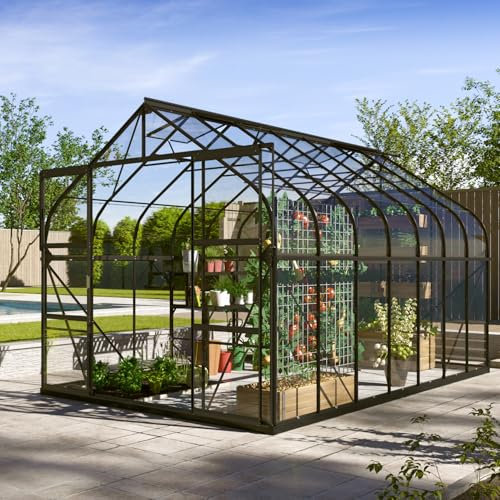 Vitavia Gewächshaus Dione 11500 inkl. Stahlfundamentrahmen, schwarz, 11,5 m², 3 mm ESG | Wetterfestes & stabiles Treibhaus | Perfekt für Gemüse & Pflanzen | Robust & langlebig