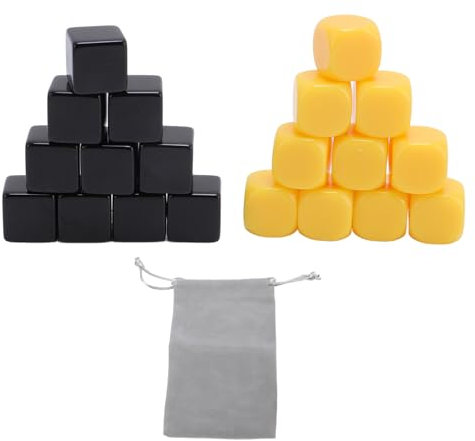 SUNGOOYUE 20pcs Würfelset, 10 Schwarze und 10 Gelbe 16 -mm -Plastik -Blankarzt mit Aufbewahrungsbeutel für Brettspiele