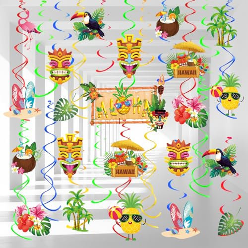 32pcs Tropische Dekorationen Spirale, Hawaii Party Hängende Wirbel Hawaii Hängende Deko Hawaii Party Hängende Spirale für Hawaii Party Dekoration Beach Party Deko