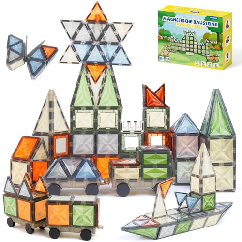 ECHOCUBE 100 PCS Magnetic Tiles Set, Educational Magnetic Building Blocks for Children, STEM Magnet Construction Toys for Boys and Girls Birthday Gift
