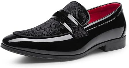 Bruno Marc Tuxedo Patent Loafers Klassiska kostymskor i sammet