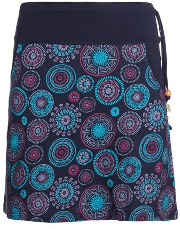 Vishes Alternative Bekleidung - Damen Mini-Rock Baumwolle Mandala-Muster extra breiter Bund mit Kordel-Zug mit Taschen