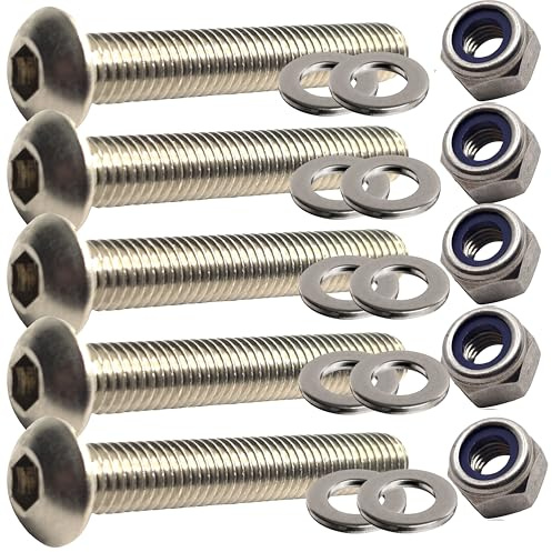 Juego de tornillos de cabeza de botón M6 x 80 mm con tuercas y arandelas, enchufe totalmente roscado hecho de acero inoxidable A2 (paquete de 5)