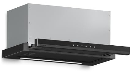 Klarstein Velaire Campana Extractora Integrada 60cm, 896 m³/h, Clase A++, Motor Silencioso, Control Táctil, LED, Filtros de Carbón, Campana Telescópica para Cocina Moderna, Negro