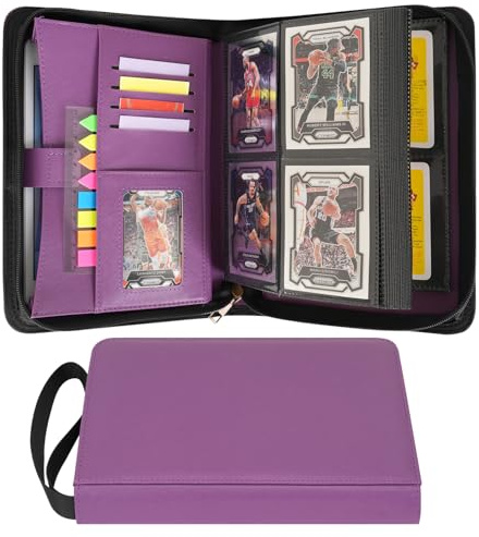 Wonderpool 4 Fächer Sammelkarten Ordner Fotokarten Album A5 Binder für 240 Fächern Leder pu Kartenhalter und Sportkarten Seitenladender Kartenordner für MTG TCG Spiel und Sportkarten (Lila)