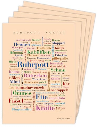 Deine Wörter Postkartenset - 5 Postkarten mit Ruhrpott Dialekt, einzigartiges Souvenir und kreative Geschenkidee - DIN A6