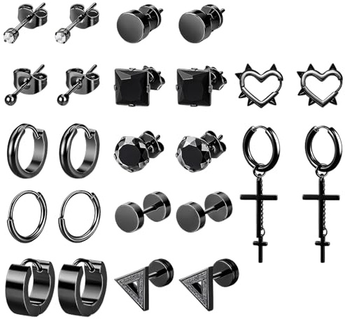 12 Pairs Black Earrings, Black Earrings for Women and Men Set, Gothic Earrings set, Emo Earrings for Daily Gothic Styling Gift and Alternative Fashion Events Wear