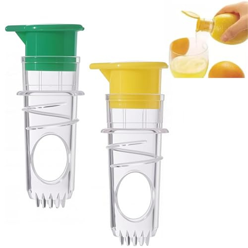 Uqingo 2 PCS Screw Top Lemon Squeezer with Lid, Manual Juicer Fruit Squeezer Press for Kitchen, Portable Handheld Squeezers Multi-Functional Tool for Orange Drinks Lime Pomegranate (Yellow, Green)