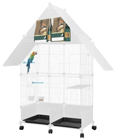Großer Rollbarer Vogelkäfig mit Rädern, Wellensittichkäfig Käfigspielzeug mit Futter- und Wassernäpfen, Kleiner Anti-Flucht Tür, für Innen-/Außenzucht von Haustiervögeln (Weiß, 2. Stock)