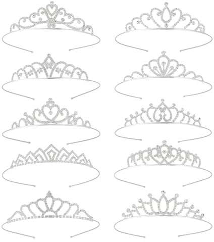 10 Stück Prinzessinnen Kronen, Klein Silber Kronen Stirnband mit Strasssteinen Besetzt Haarschmuck für Damen und Mädchen für Hochzeiten Geburtstage Abschlussbälle und Festumzüge