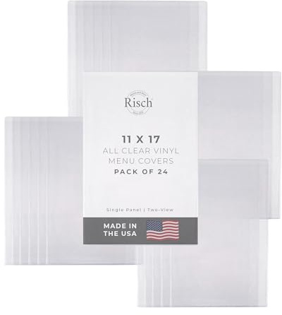 Risch 100 11X17 12GA Hitzeversiegelte Vinyl-Menü-Abdeckung, Einzeltasche, 2 Ansichten, alle transparent, 27,9 x 43,2 cm (24 Stück)