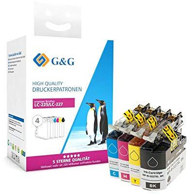G&G Tinte kompatibel zu Brother LC-225 / LC-227 -Multipack- je 1x schwarz, Cyan, Magenta, gelb