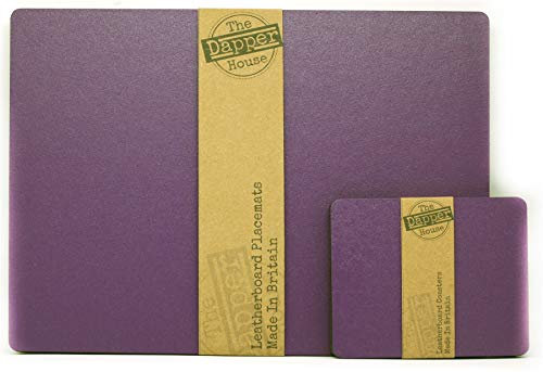 The Dapper House Set of 8 Elementary Purple Leatherboard Placemats and 8 Coasters - Made in UK