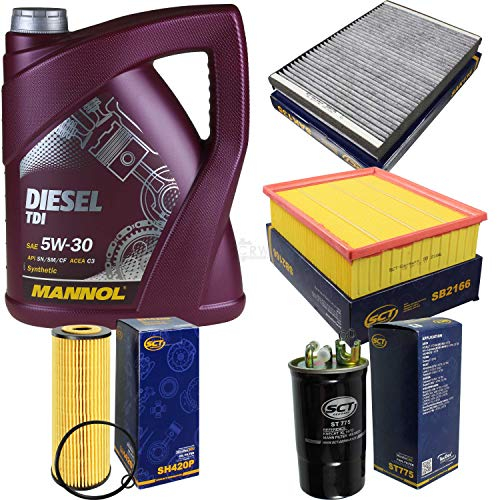 Filter Set Inspektionspaket 5 Liter MANNOL Motoröl Diesel TDI 5W-30 API SN/CF SCT Germany Innenraumfilter Luftfilter Ölfilter Kraftstofffilter