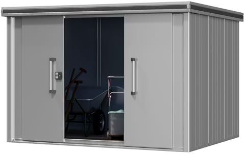 Gerätehaus Metall Gartenhaus 291x221x212 cm Geräteschuppen mit Flachdach inkl. Schiebetür in grau Schuppen wasserdicht