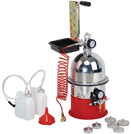 KS Tools 160.0008 – Pneumatisches Bremsenentlüfter, 6 l – 10 bar + 6 Adapter – Mechanisches Auto Werkzeug zum Entlüften, Entleeren, schnelle Kontrolle der Lecks – Bremsenentlüfter mit flexiblem Schlauch